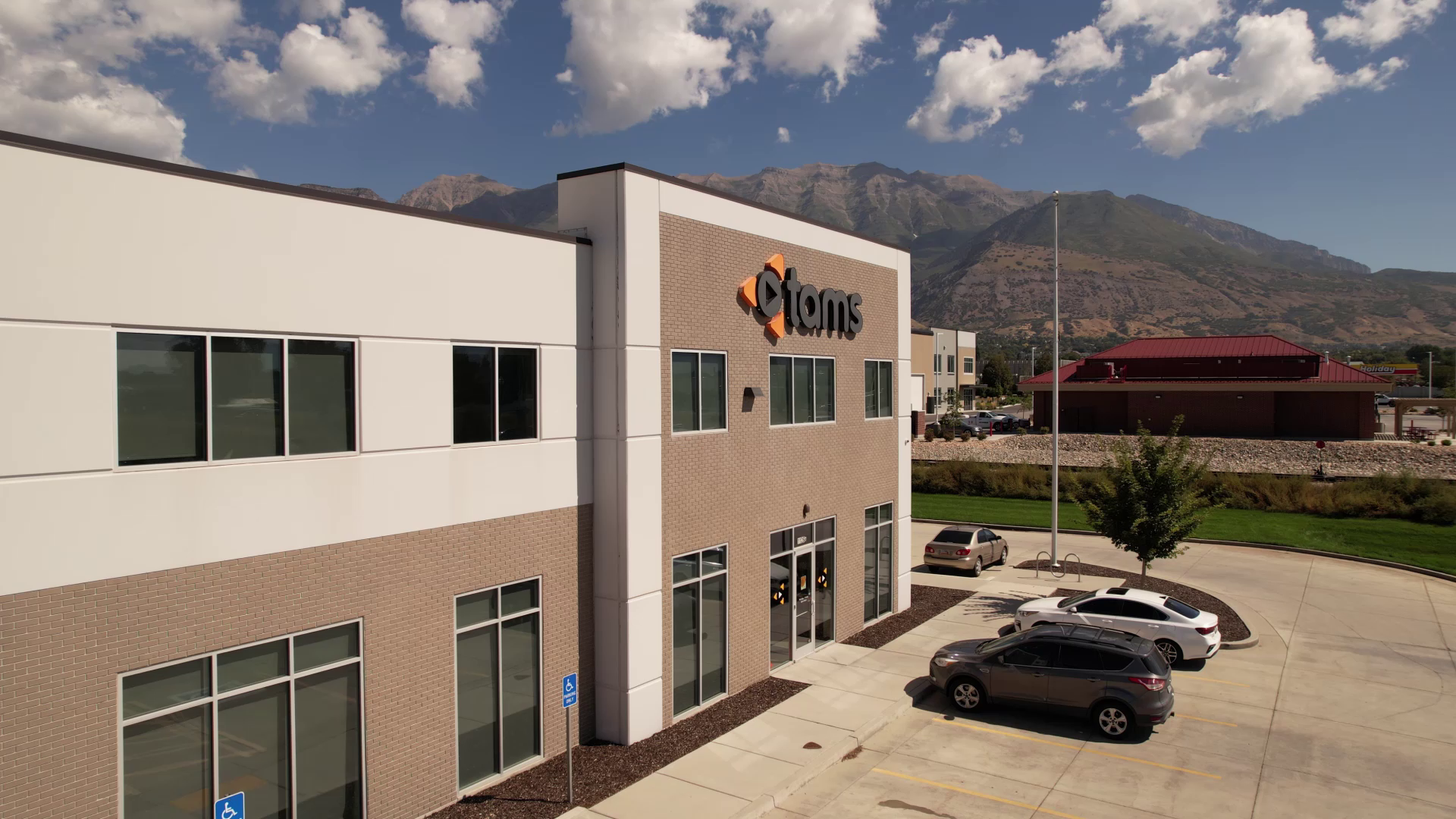 A drone view of the TAMS building